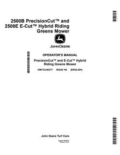 John Deere 2500B PrecisionCut, 2500E E-Cut Hybrid Riding Greens Mower Operator manual OMTCU40377 — actual manual cover