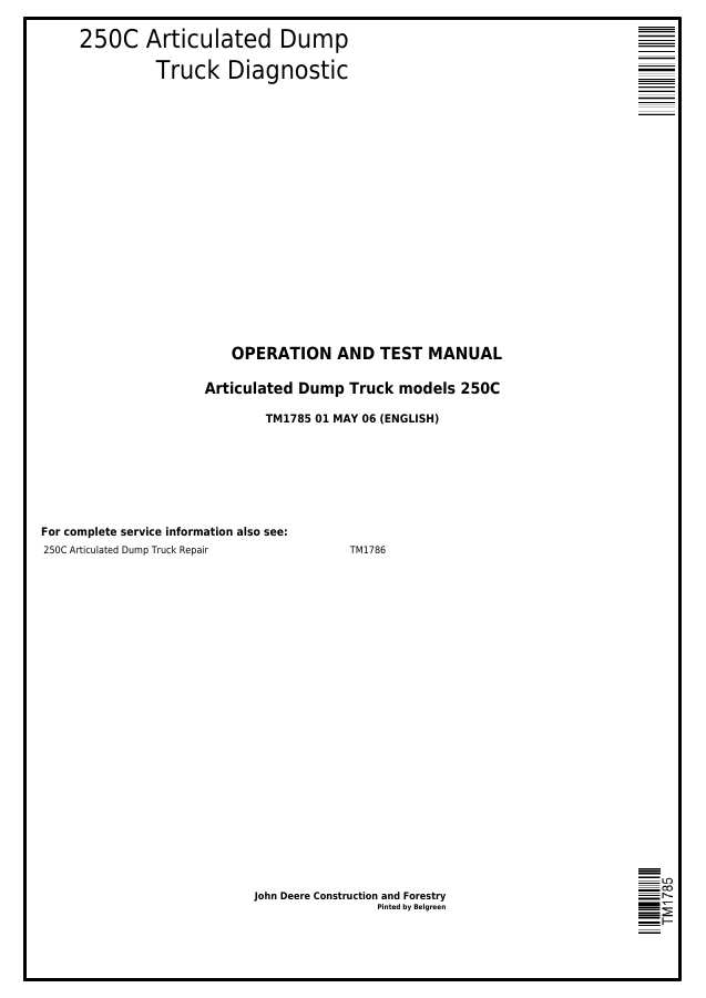 John Deere 250C Articulated Dump Truck Operation and Test Manual TM1785 — actual manual cover