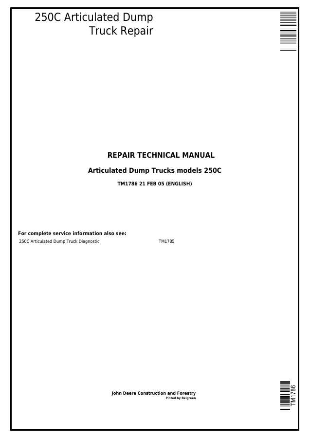 John Deere 250C Articulated Dump Truck Repair Technical Manual (TM1786) — actual manual cover