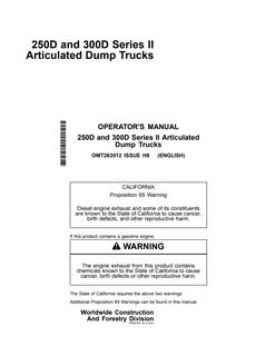 John Deere 250D, 300D Series II Articulated Dump Truck Operator manual OMT263512 — actual manual cover