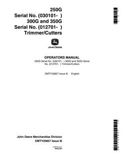John Deere 250G, 300G, 350G Trimmer/Cutter Operator manual OMTY20857 — actual manual cover