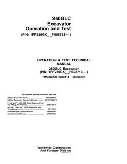 John Deere 250GLC Excavator Operation and Test Technical Manual TM13208X19 — actual manual cover