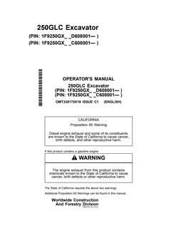 John Deere 250GLC Excavator Operator manual OMT338170X19 — actual manual cover