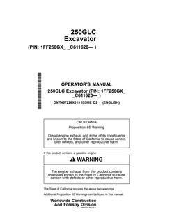 John Deere 250GLC Excavator Operator manual OMT457226X01 — actual manual cover