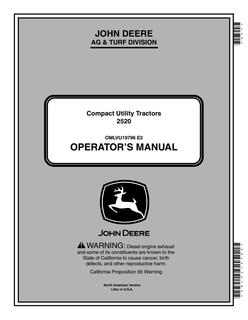 John Deere 2520 Compact utility tractor Operator manual OMLVU19796 — actual manual cover