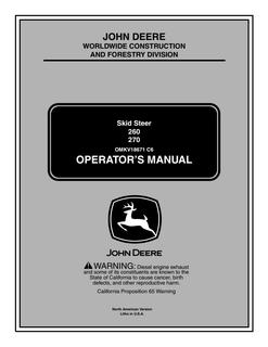 John Deere 260, 270 Skid Steer Operator manual OMKV18671 — actual manual cover