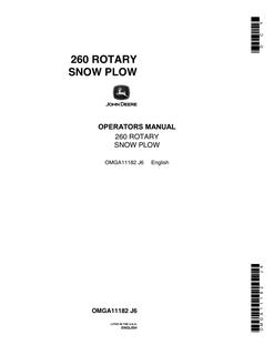 John Deere 260 Rotary Snow Plow Operator manual OMGA11182 — actual manual cover