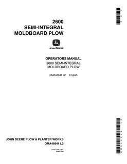 John Deere 2600 Semi-Integral Moldboard Plow Operator manual OMA46844 — actual manual cover