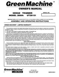John Deere 2600H Hedge trimmer Owner's manual OMPS19912 — actual manual cover