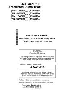 John Deere 260E, 310E Articulated Dump Truck Operator manual OMT437831X01 — actual manual cover