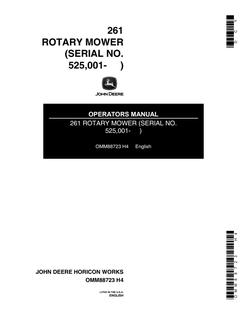 John Deere 261 Rotary Mower Operator manual OMM88723 — actual manual cover