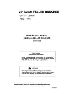 John Deere 2618, 2628 Feller-buncher Operator Manual 8273538 — actual manual cover