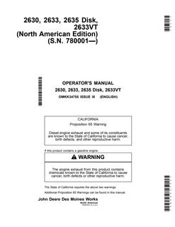 John Deere 2630, 2633, 2635 Disk, 2633VT Disk Operator manual OMKK34755 — actual manual cover