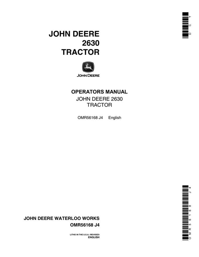 John Deere 2630 Tractor Operator manual OMR56168 — actual manual cover