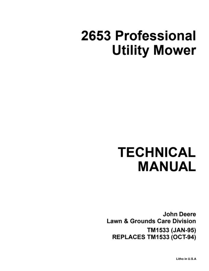 John Deere 2653 Professional Utility Mower Technical Manual TM1533 — actual manual cover
