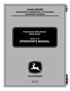 John Deere 2653A Diesel Professional Utility Mower Operator manual OMMT6751 — actual manual cover