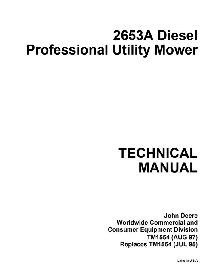 John Deere 2653A Professional Utility Mower Technical Manual TM1554 — actual manual cover
