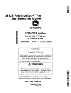 John Deere 2653B PrecisionCut Trim and Surrounds Mower Operator manual OMTCU39874 — actual manual cover
