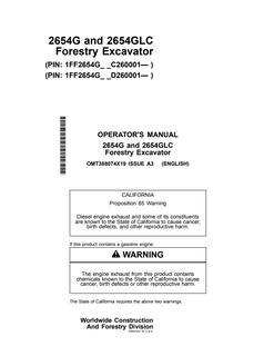 John Deere 2654G, 2654GLC Forestry Excavator Operator manual OMT388074X19 — actual manual cover