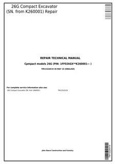 John Deere 26G Compact Excavator Repair Technical Manual (TM13324X19) — actual manual cover