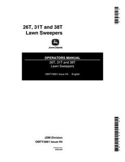 John Deere 26T, 31T, 38T Lawn Sweeper Operator manual OMTY3891 — actual manual cover