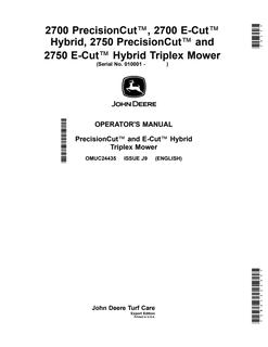 John Deere 2700, 2750 PrecisionCut and E-Cut Hybrid Triplex Mower Operator manual OMUC24435 — actual manual cover