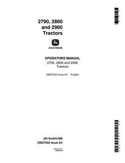 John Deere 2700, 2800, 2900 Tractor Operator manual OMZT002 — actual manual cover