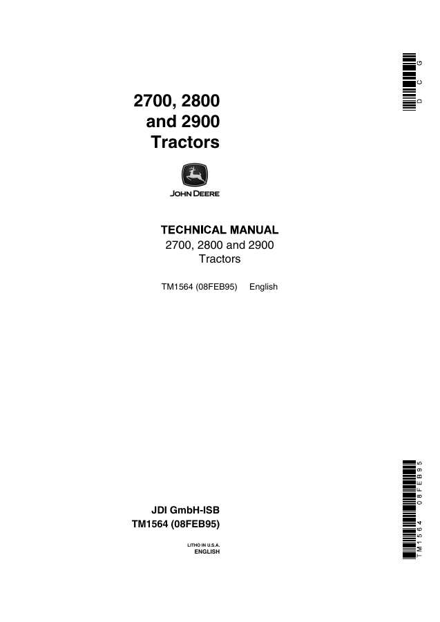 John Deere 2700, 2800, 2900 Tractor Technical manual TM1564 — actual manual cover