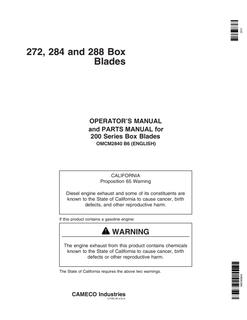 John Deere 272, 284, 288 Box Blade Operator manual OMCM2840 — actual manual cover