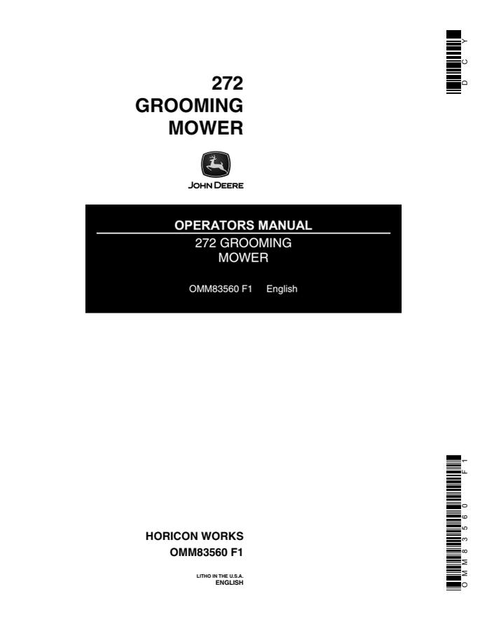 John Deere 272 Grooming Mower Operator manual OMM83560 — actual manual cover