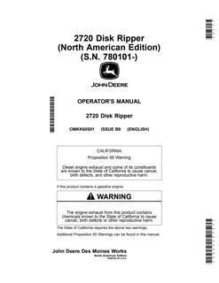 John Deere 2720 Disk Ripper Operator manual OMKK60501 — actual manual cover
