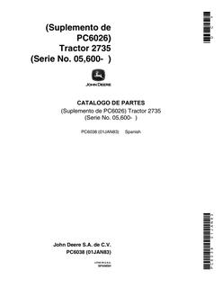 John Deere 2735 Tractor Parts catalog PC6038 — actual manual cover