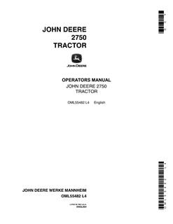 John Deere 2750 Tractor Operator manual OML55482 — actual manual cover