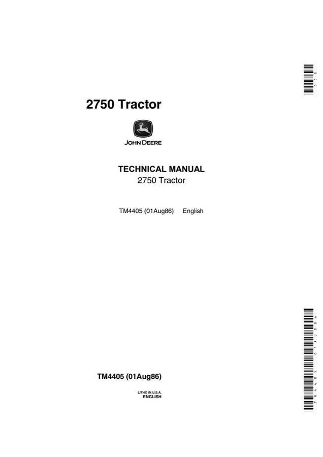 John Deere 2750 Tractor Technical manual TM4405 — actual manual cover