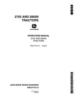 John Deere 2755, 2855N Tractor OML57754 — actual manual cover