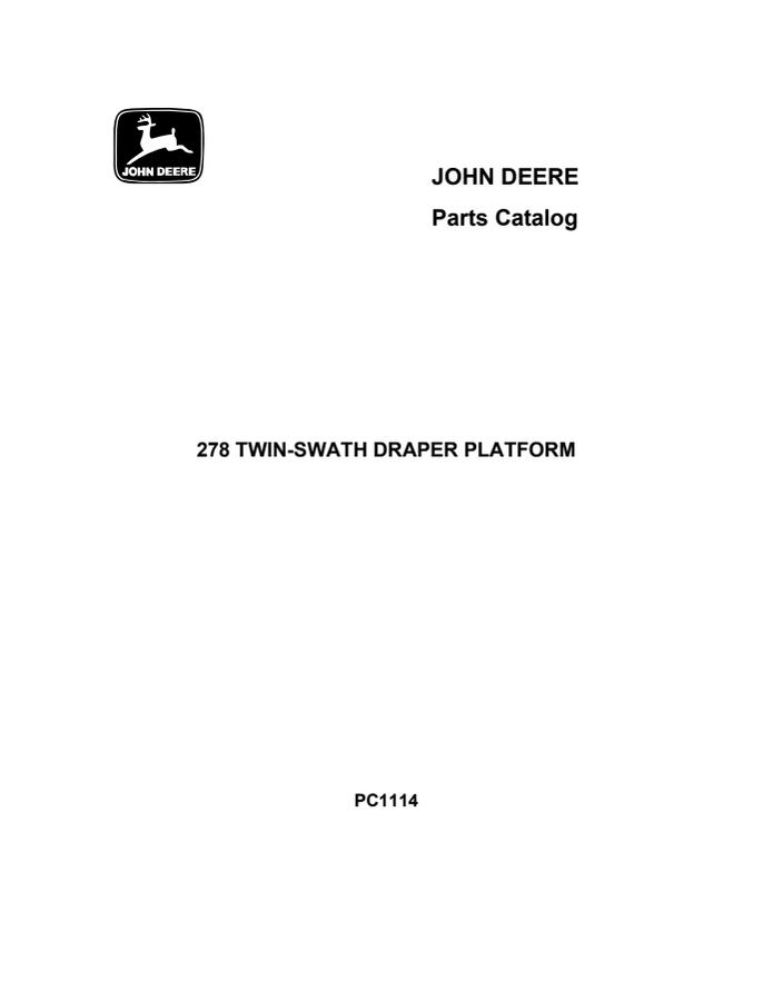 John Deere 278 Twin-Swath Draper Platform Parts Catalog — actual manual cover