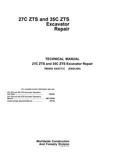 John Deere 27C ZTS, 35C ZTS Excavator Repair technical manual TM2053 — actual manual cover