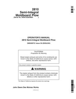 John Deere 2810 Semi-Integral Moldboard Plow Operator manual OMN300751 — actual manual cover