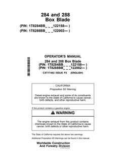 John Deere 284, 288 Box blade Operator manual CXT17453 — actual manual cover