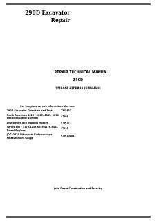John Deere 290D Excavator Repair Technical Manual (TM1443) — actual manual cover