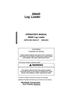John Deere 2954D Log loader Operator manual OMT231395 — actual manual cover