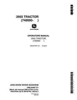 John Deere 2955 Tractor Operator manual OML64487 — actual manual cover