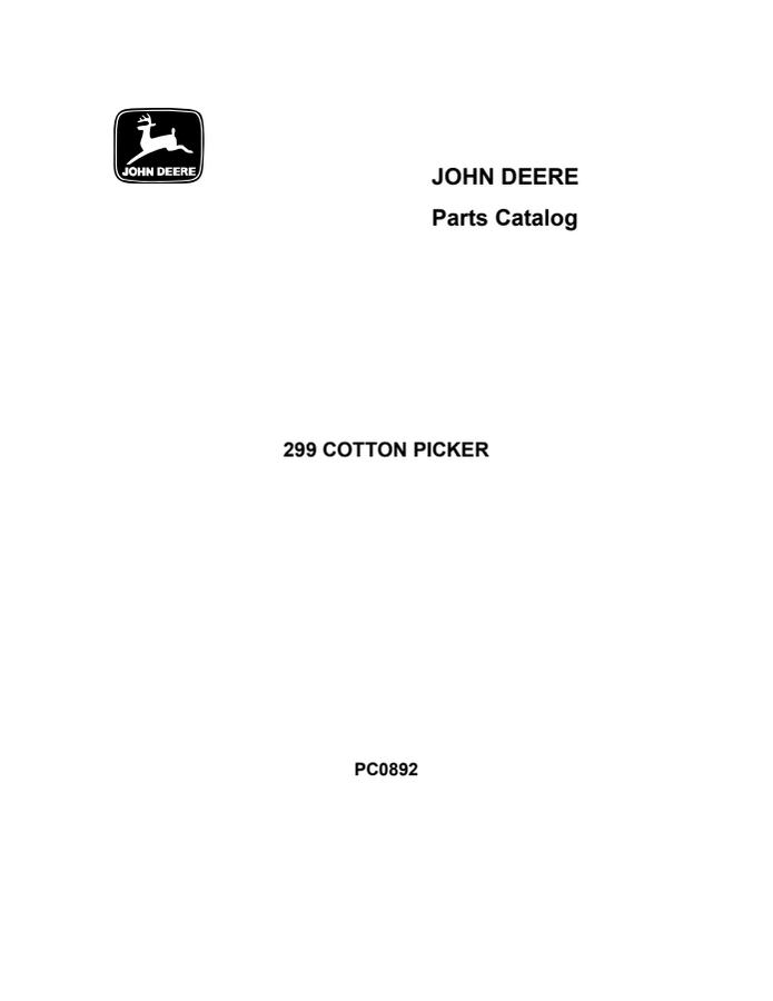 John Deere 299 Cotton Picker Parts Catalog — actual manual cover