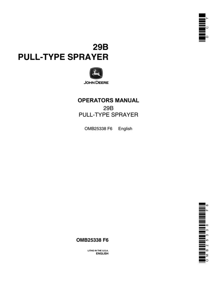 John Deere 29B Pull-Type Sprayer Operator manual OMB25338 — actual manual cover