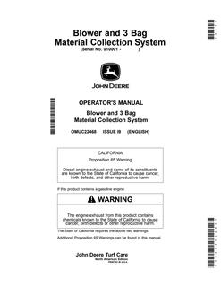 John Deere 3-bag Material collection system Operator manual OMUC22468 — actual manual cover