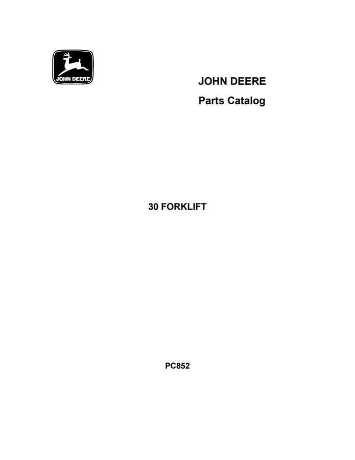 John Deere 30 Forklift Parts Catalog — actual manual cover