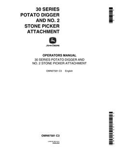 John Deere 30 Series Potato Digger and Stone Picker Attachment Operator manual OMN97581 — actual manual cover