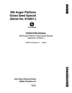 John Deere 300 Auger Platform Grass Seed Special Operator manual OME81748 — actual manual cover