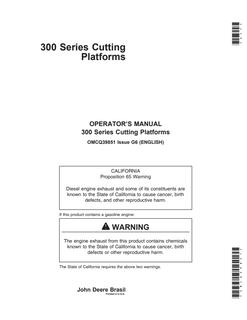 John Deere 300 Series Cutting Platform Operator manual OMCQ39851 — actual manual cover