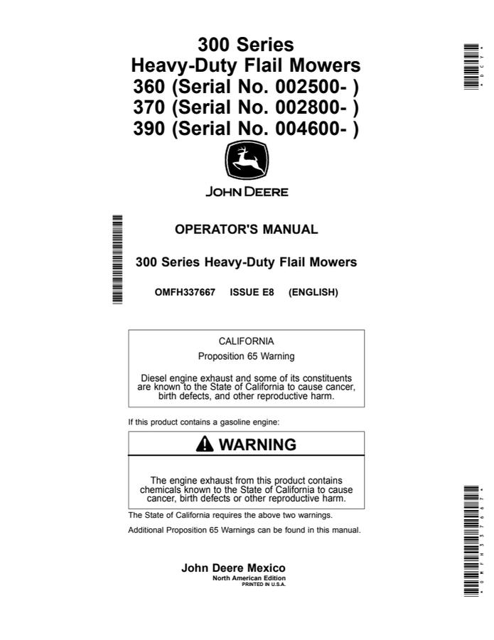 John Deere 300 Series Heavy-Duty Flail Mowers Operator's Manual — actual manual cover